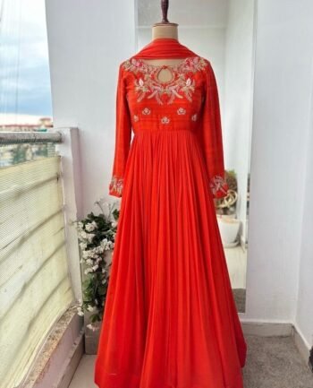 Orange Anarkali suit anarkali red kurta full sleeve/ orange full sleeve anarkali/red dress anarkali/Indian dresses/orange red anarkali