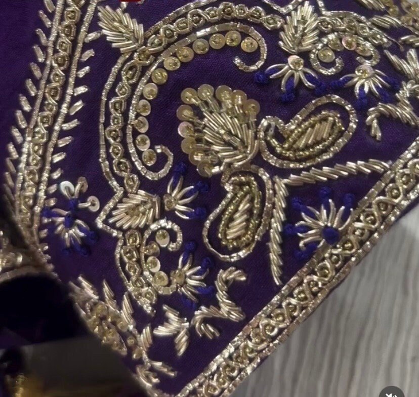 pure silk purple hand embroidery blouse /saree maggam blouse/pure raw silk zardosi blouse /hand embroidered blouse/purple ready made blouse