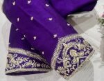 pure silk purple hand embroidery blouse /saree maggam blouse/pure raw silk zardosi blouse /hand embroidered blouse/purple ready made blouse