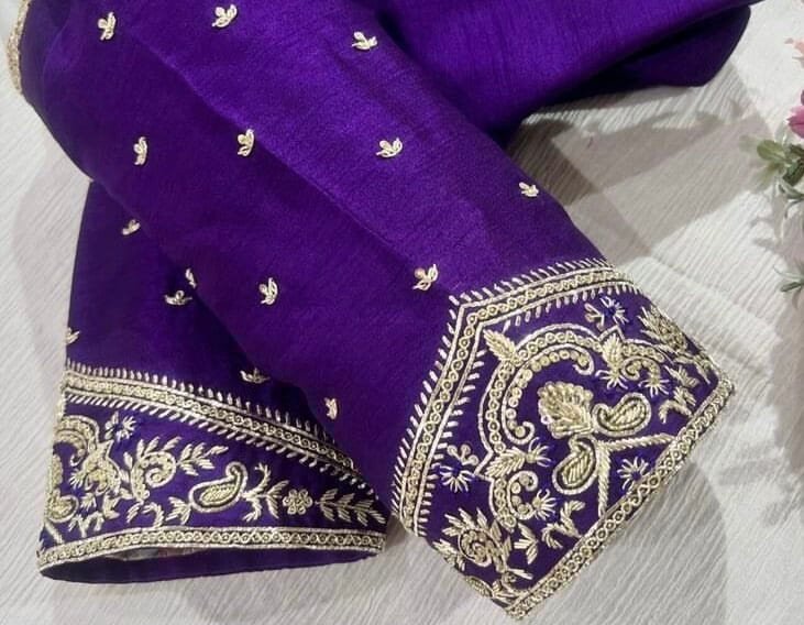 pure silk purple hand embroidery blouse /saree maggam blouse/pure raw silk zardosi blouse /hand embroidered blouse/purple ready made blouse