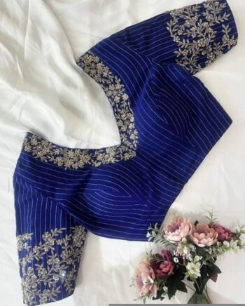 pure silk blue hand embroidery blouse /saree maggam blouse/pure raw silk bridal blouse/hand embroidered blouse/blue heavy ready made blouse