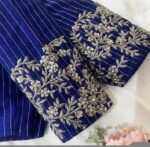 pure silk blue hand embroidery blouse /saree maggam blouse/pure raw silk bridal blouse/hand embroidered blouse/blue heavy ready made blouse