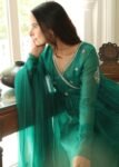 Hand embroidered Anarkali with pants /anarkali suit set /anarkali dupatta USA/Indian dresses/green wrap kurta with Polazzo/kurta with pants