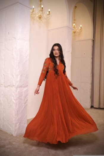 Orange Anarkali suit anarkali kurta full sleeve/orange full sleeve anarkali/full sleeve dress anarkali/Indian dresses/mehendi  anarkali