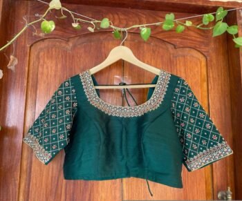 pure silk hand embroidery blouse/saree maggam blouse/green zardosi blouse/hand embroidered blouse/dark green ready made blouse zardosi