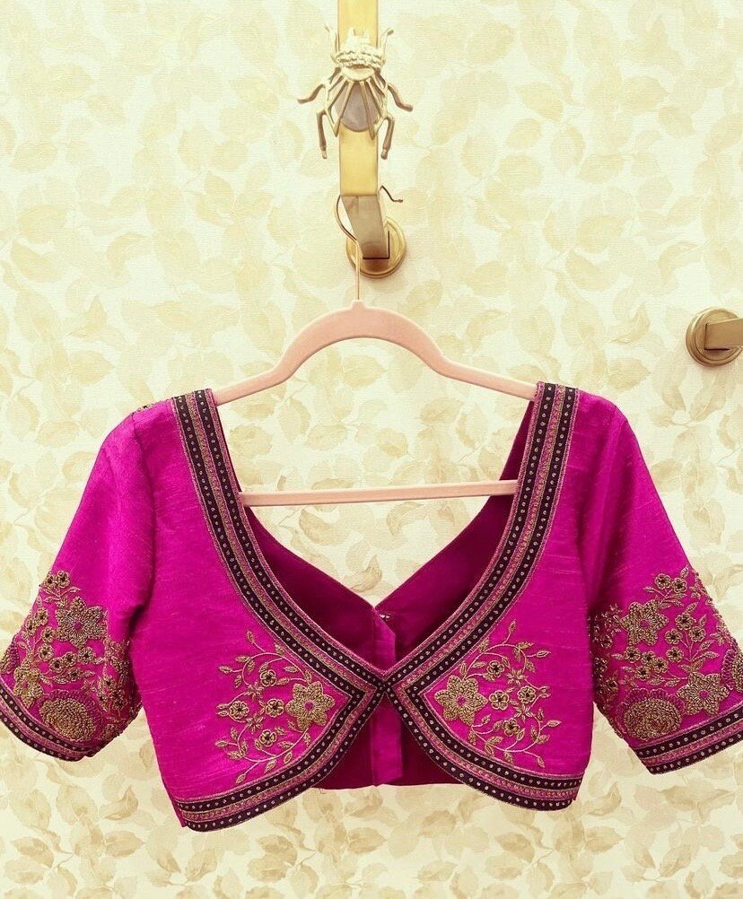 pure silk hand embroidery blouse /modern saree maggam blouse/pink zardosi blouse / hand embroidered blouse/pink ready made blouse zardosi