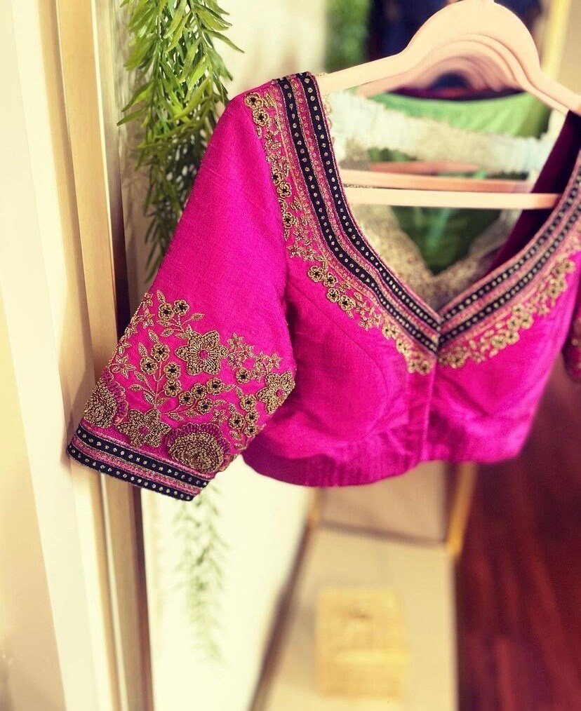 pure silk hand embroidery blouse /modern saree maggam blouse/pink zardosi blouse / hand embroidered blouse/pink ready made blouse zardosi