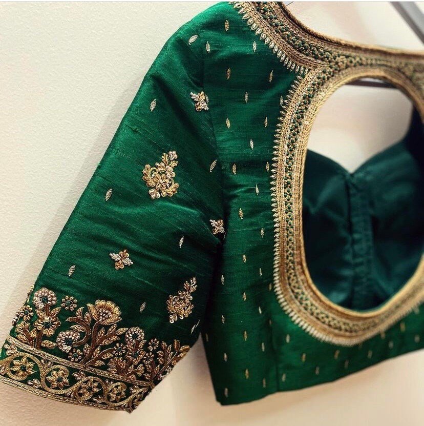 pure silk heavy hand embroidery blouse /bridal green maggam blouse/green zardosi blouse/hand embroidered blouse/green wedding ready blouse