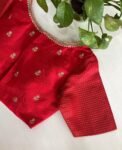pure silk red hand embroidery blouse/saree maggam blouse/red raw silk zardosi blouse/hand embroidered blouse/ready made red checks blouseUsa
