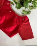 pure silk red hand embroidery blouse/saree maggam blouse/red raw silk zardosi blouse/hand embroidered blouse/ready made red checks blouseUsa