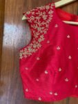 pure silk hand embroidery blouse /red maggam blouse /red raw silk zardosi blouse / hand embroidered blouse/red sleeveless ready made blouse