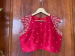 pure silk hand embroidery blouse /red maggam blouse /red raw silk zardosi blouse / hand embroidered blouse/red sleeveless ready made blouse