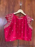pure silk hand embroidery blouse /red maggam blouse /red raw silk zardosi blouse / hand embroidered blouse/red sleeveless ready made blouse