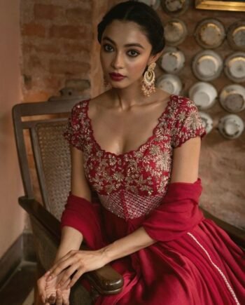 Hand embroidered red Anarkali/festive anarkali suit with dupatta/heavy designer anarkali gown USA /anarkali kurta/Zardosi hand work dress