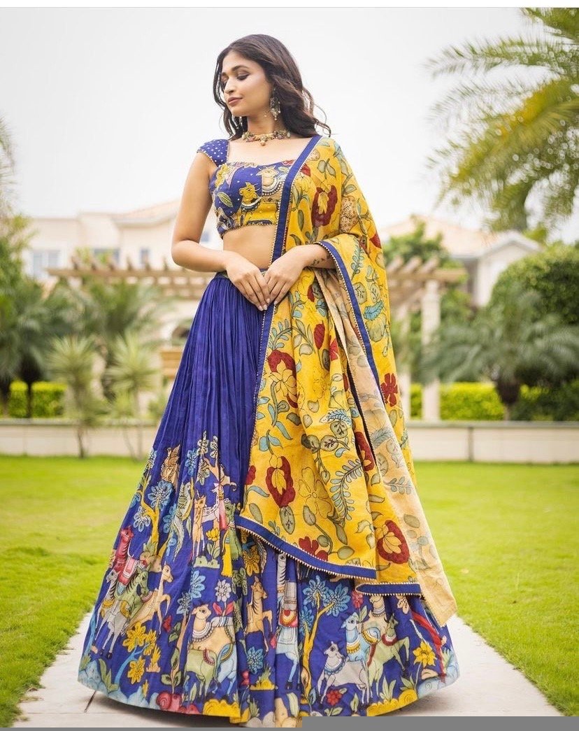 Women’s pure kalamkari lehenga set / crop top lehenga / Hand painted lehenga USA / wedding lehenga USA / kalamkarilehenga choli /voggish usa