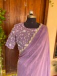 Saree with stitched blouse/silk saree high neck embroidered blouse /lavender tissue saree/ soft silk saree ready blouse /cocktail saree usa