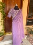 Saree with stitched blouse/silk saree high neck embroidered blouse /lavender tissue saree/ soft silk saree ready blouse /cocktail saree usa