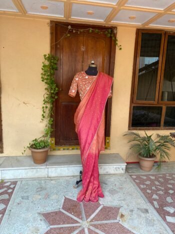 Saree with stitched blouse/ silk saree hand embroideredblouse /peach pink tissue saree/ soft silk saree ready blouse /ombré cocktail saree
