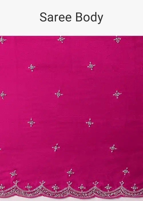 Pink Satin Silk Saree: Hand Embroidered Blouse, Sleeveless Designer Sari