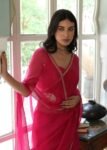 Pink Kota Silk Saree: Hand Embroidered Blouse, Sleeveless Design
