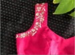 Pure Silk Hand Embroidered Saree Blouse: Pink Zardosi Maggam Work