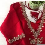 pure silk hand embroidery blouse/red saree maggam red blouse /raw silk zardosi blouse/hand embroidered blouse /red ready made blouse zardosi