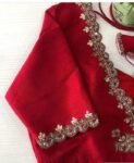 pure silk hand embroidery blouse/red saree maggam red blouse /raw silk zardosi blouse/hand embroidered blouse /red ready made blouse zardosi