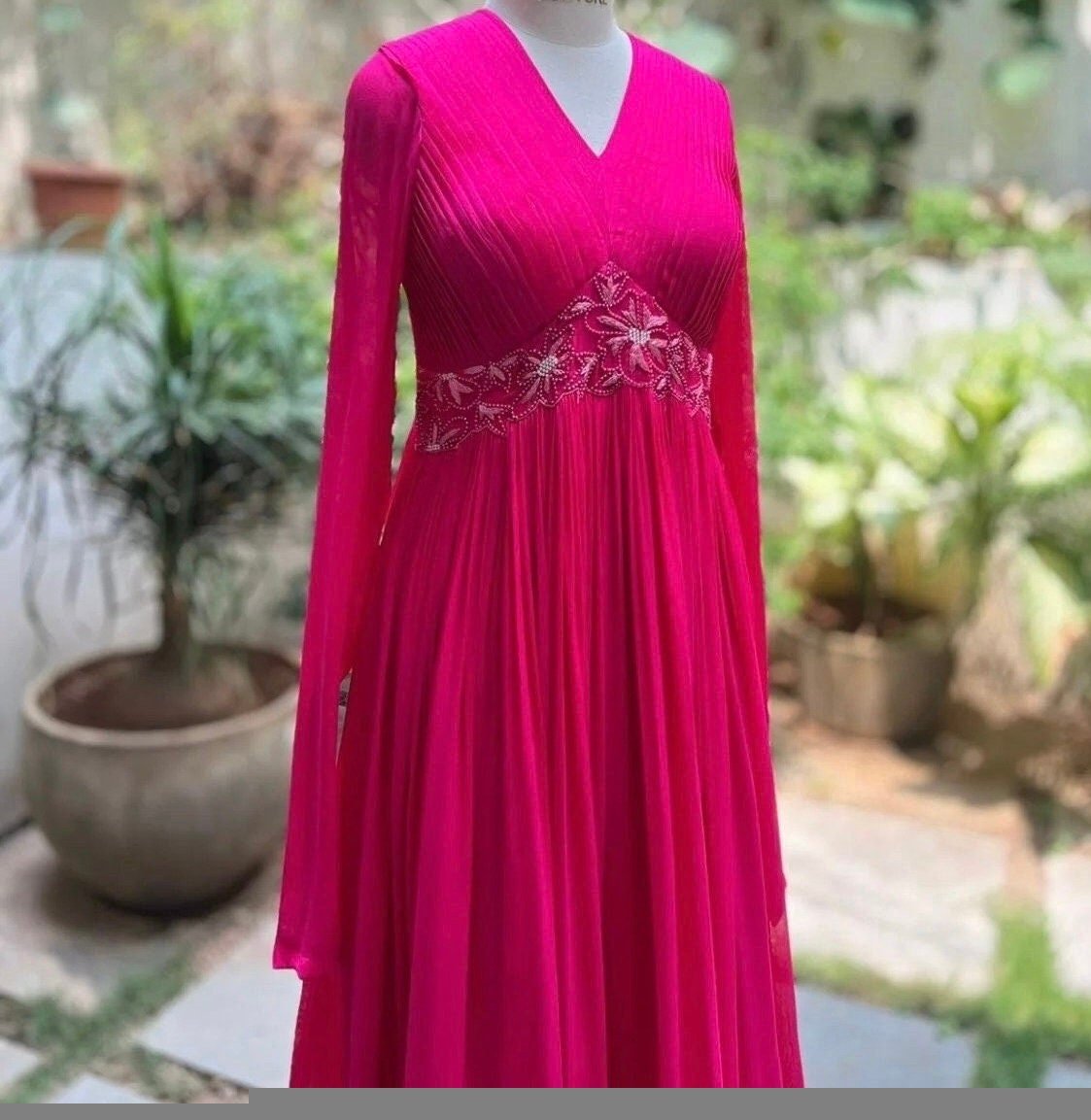 Pink Anarkali suit usa/anarkali kurta full sleeve/pink full sleeve anarkali/full sleeve dress anarkali/Indian dresses/hot pink anarkali usa