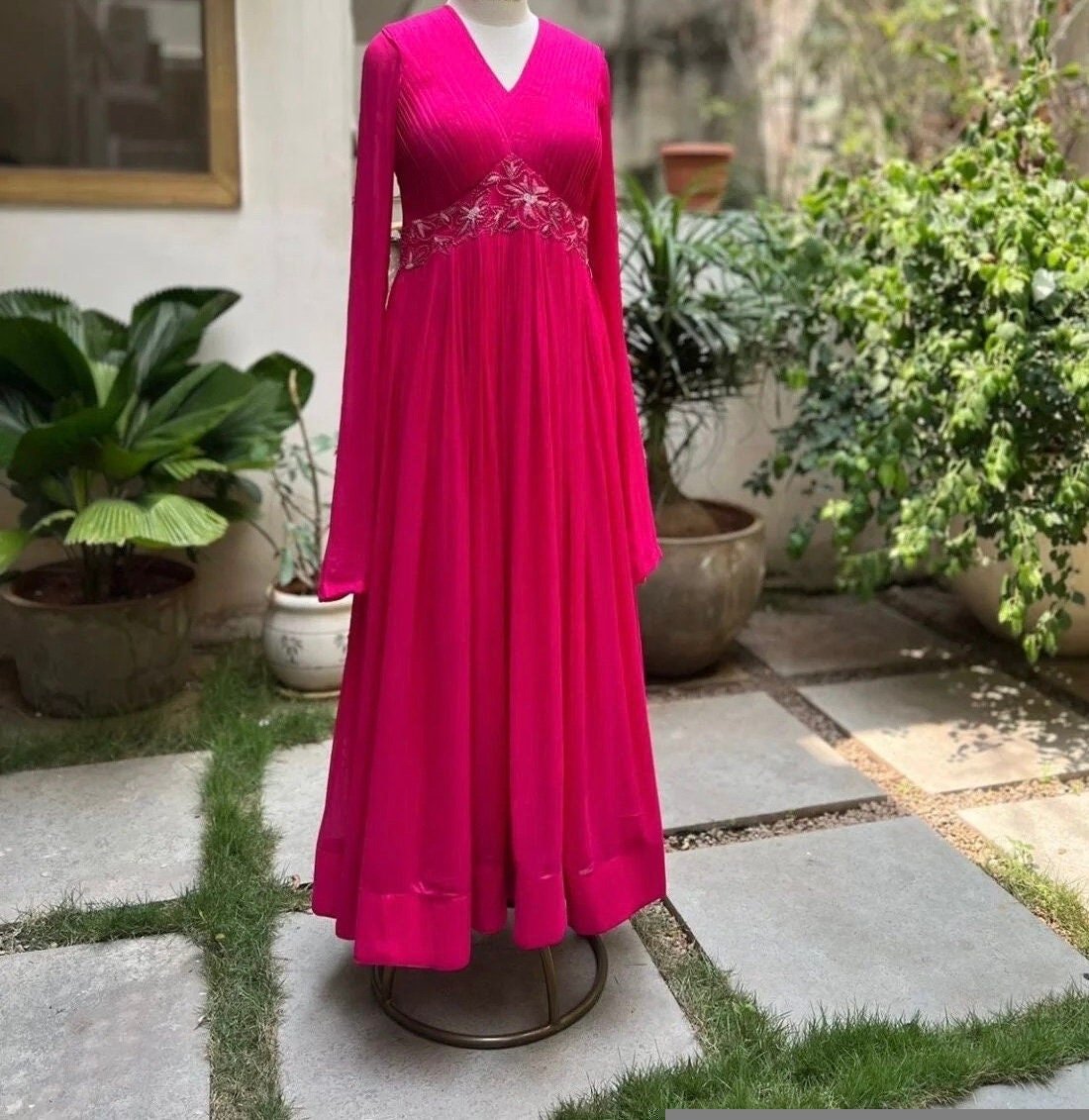 Pink Anarkali suit usa/anarkali kurta full sleeve/pink full sleeve anarkali/full sleeve dress anarkali/Indian dresses/hot pink anarkali usa