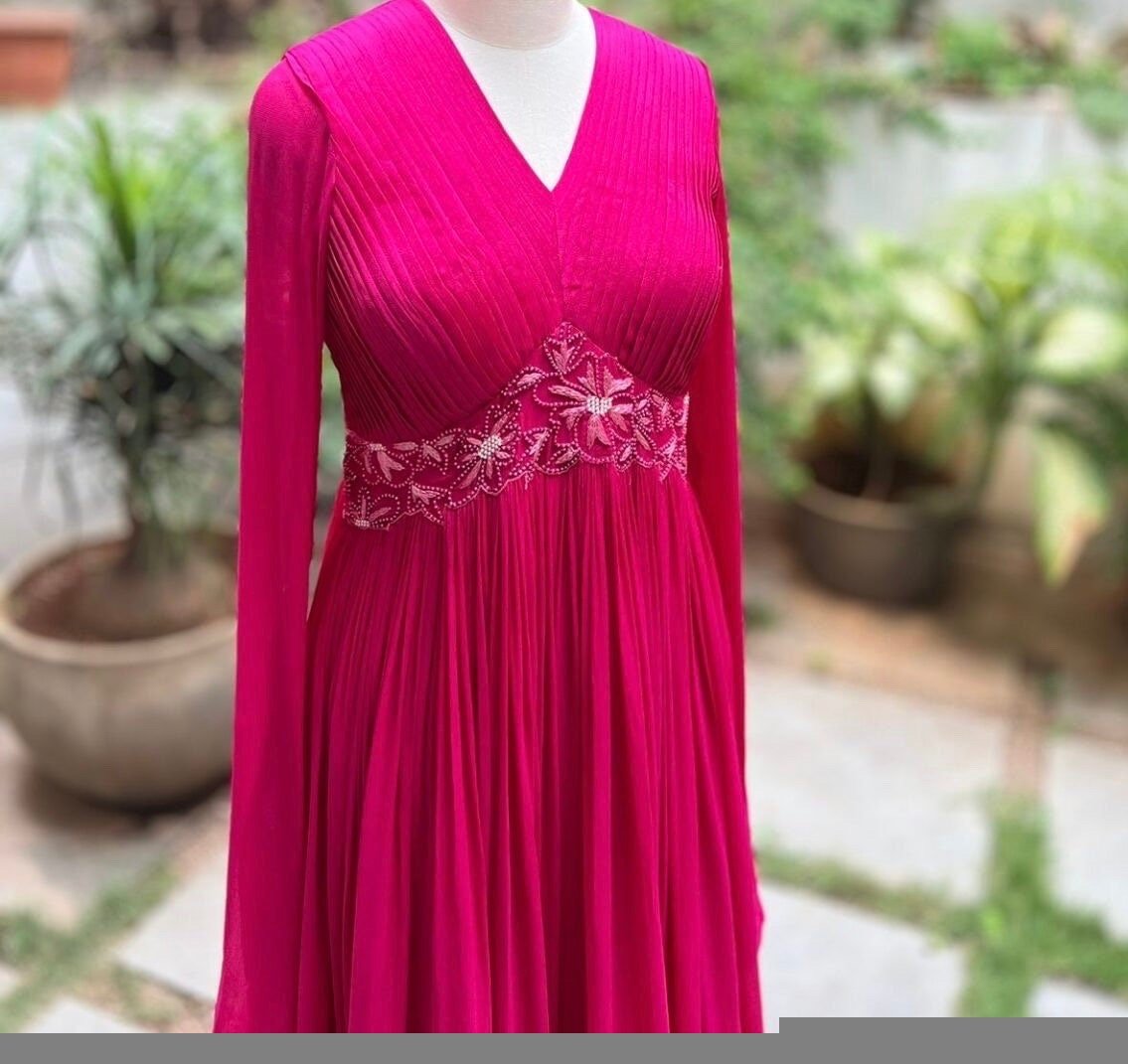 Pink Anarkali suit usa/anarkali kurta full sleeve/pink full sleeve anarkali/full sleeve dress anarkali/Indian dresses/hot pink anarkali usa