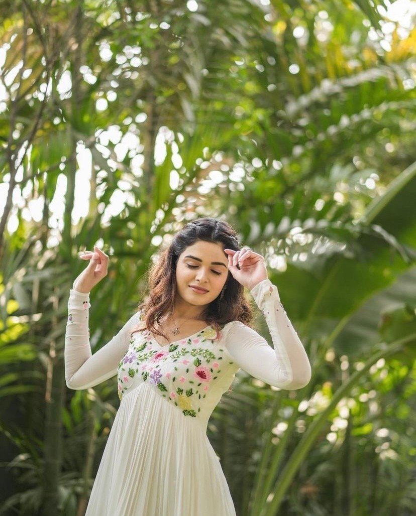 Cream Anarkali suit usa/anarkali kurta full sleeve/roya blue full sleeve anarkali/full sleeve dress anarkali/Indian dresses/Indian anarkali