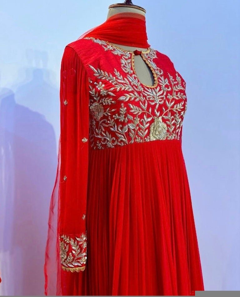 Orange Anarkali suit usa/anarkali red kurta full sleeve/ orange full sleeve anarkali/red dress anarkali/Indian dresses/orange red anarkali