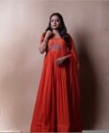 Hand embroidered Anarkali dress/rust orange hand embroidered anarkali suit/ red hand work anarkali USA/Indian dresses/long gown/orange dress