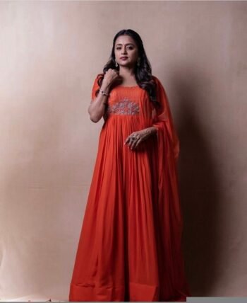 Hand embroidered Anarkali dress/rust orange hand embroidered anarkali suit/ red hand work anarkali Indian dresses/long gown/orange dress