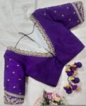 pure silk purple hand embroidery blouse /saree maggam blouse/pure raw silk zardosi blouse /hand embroidered blouse/purple ready made blouse