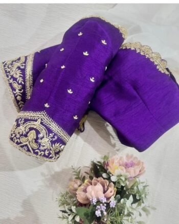pure silk purple hand embroidery blouse /saree maggam blouse/pure raw silk zardosi blouse /hand embroidered blouse/purple ready made blouse