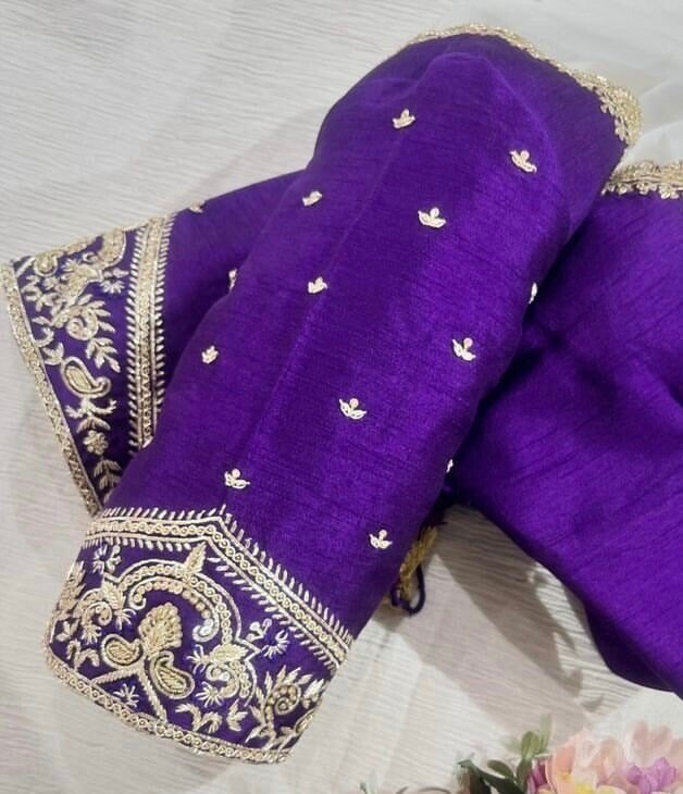 pure silk purple hand embroidery blouse /saree maggam blouse/pure raw silk zardosi blouse /hand embroidered blouse/purple ready made blouse