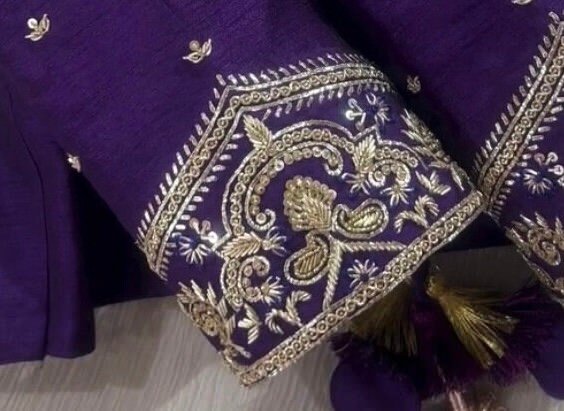 pure silk purple hand embroidery blouse /saree maggam blouse/pure raw silk zardosi blouse /hand embroidered blouse/purple ready made blouse