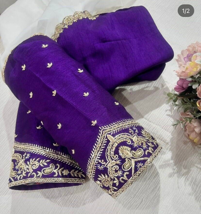 pure silk purple hand embroidery blouse /saree maggam blouse/pure raw silk zardosi blouse /hand embroidered blouse/purple ready made blouse