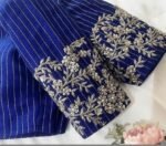 pure silk blue hand embroidery blouse /saree maggam blouse/pure raw silk bridal blouse/hand embroidered blouse/blue heavy ready made blouse