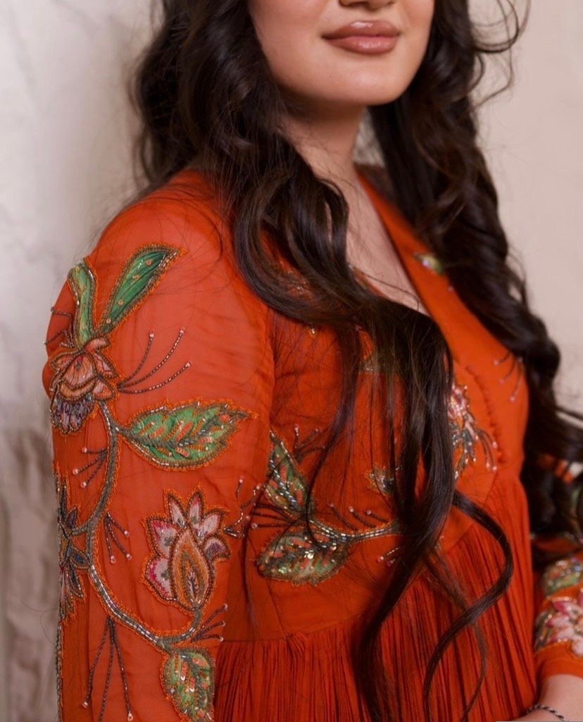 Orange Anarkali suit usa/anarkali kurta full sleeve/orange full sleeve anarkali/full sleeve dress anarkali/Indian dresses/mehendi anarkali