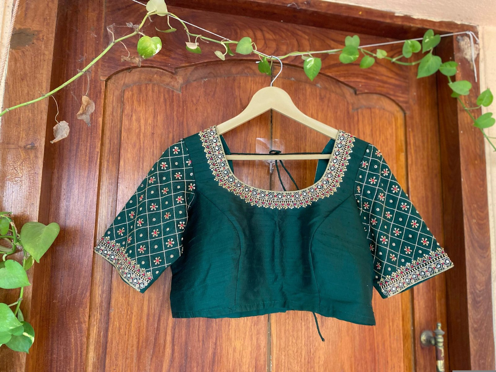 pure silk hand embroidery blouse/saree maggam blouse/green zardosi blouse/hand embroidered blouse/dark green ready made blouse zardosi usa