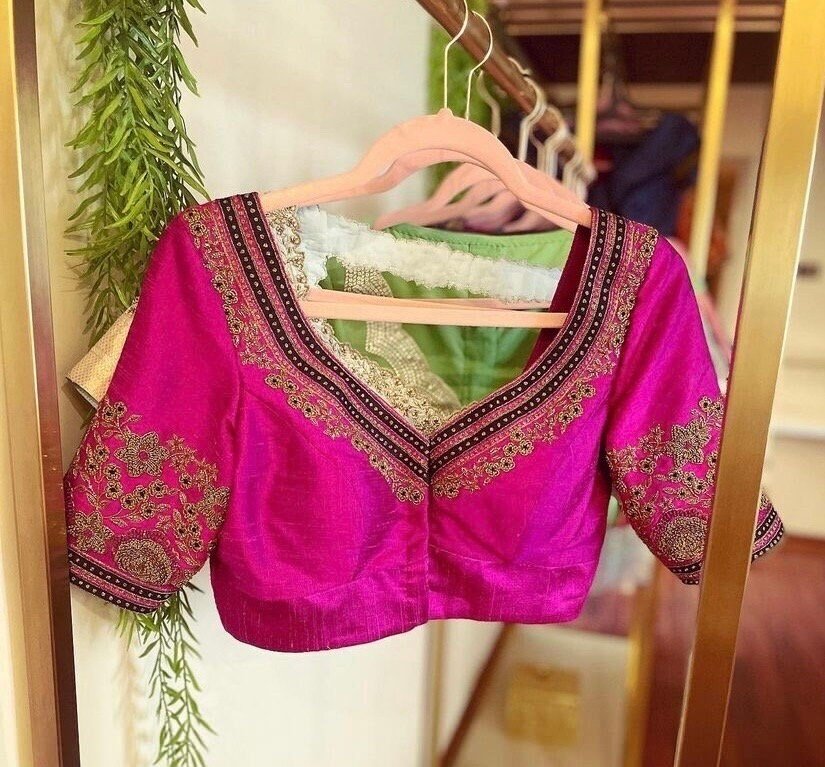 pure silk hand embroidery blouse /modern saree maggam blouse/pink zardosi blouse / hand embroidered blouse/pink ready made blouse zardosi