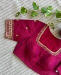 Pink Silk Saree Blouse: Hand Embroidered Maggam Work Crop Top