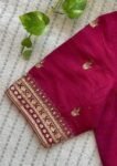 Pink Silk Saree Blouse: Hand Embroidered Maggam Work Crop Top