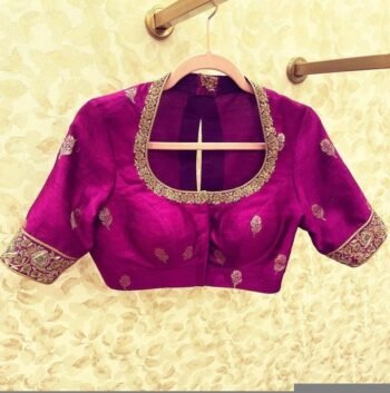 pure silk hand embroidery blouse /modern saree maggam blouse/magenta pink zardosi blouse/purple hand embroidered blouse/ready made blouse