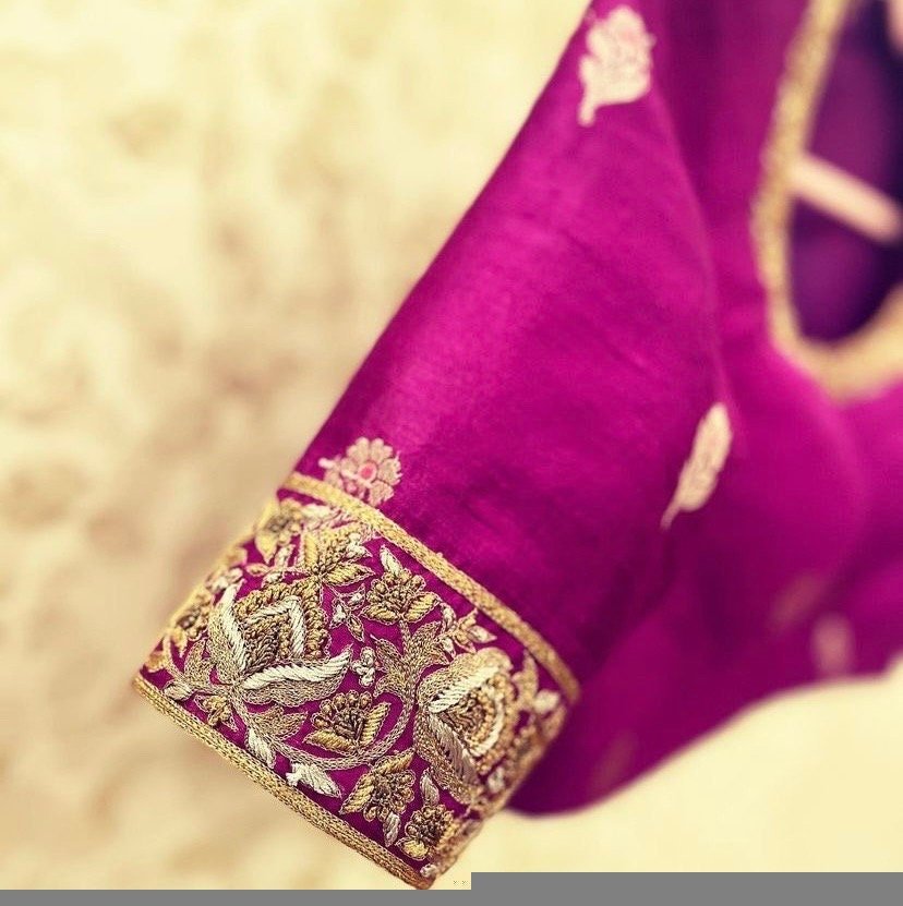 pure silk hand embroidery blouse /modern saree maggam blouse/magenta pink zardosi blouse/purple hand embroidered blouse/ready made blouse