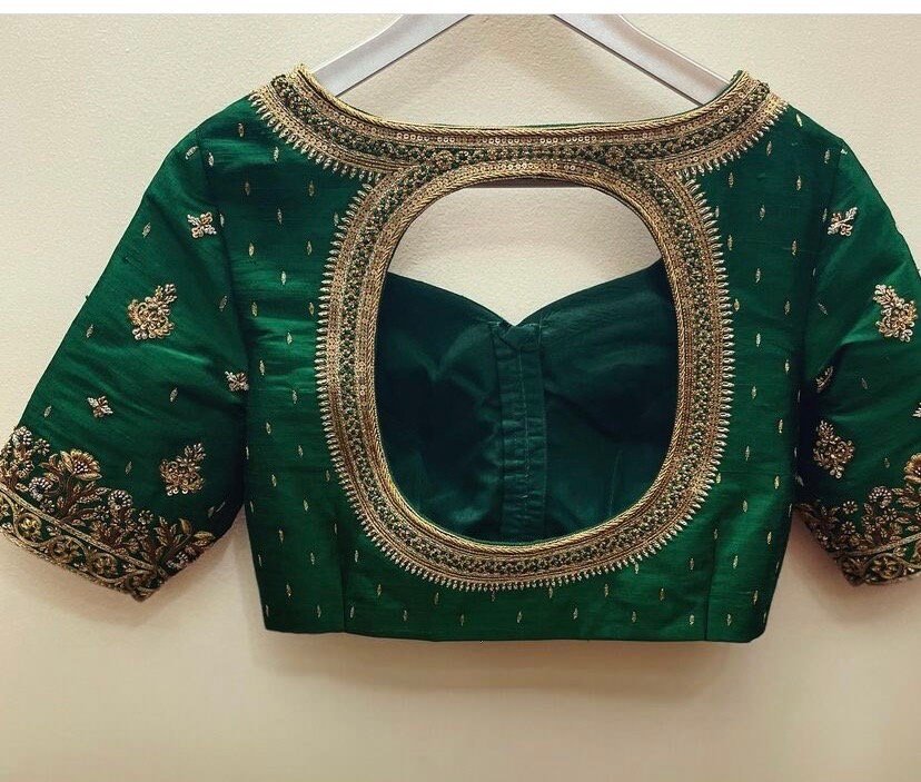 pure silk heavy hand embroidery blouse /bridal green maggam blouse/green zardosi blouse/hand embroidered blouse/green wedding ready blouse