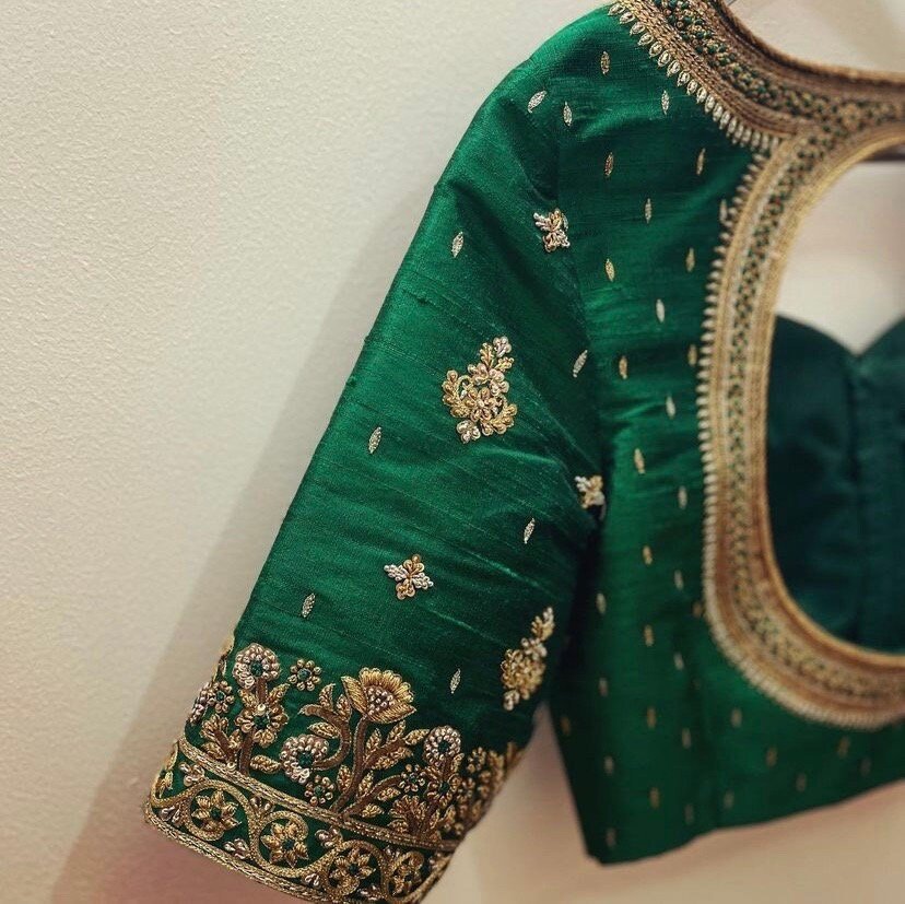 pure silk heavy hand embroidery blouse /bridal green maggam blouse/green zardosi blouse/hand embroidered blouse/green wedding ready blouse