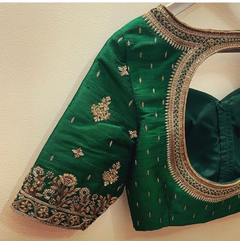 pure silk heavy hand embroidery blouse /bridal green maggam blouse/green zardosi blouse/hand embroidered blouse/green wedding ready blouse